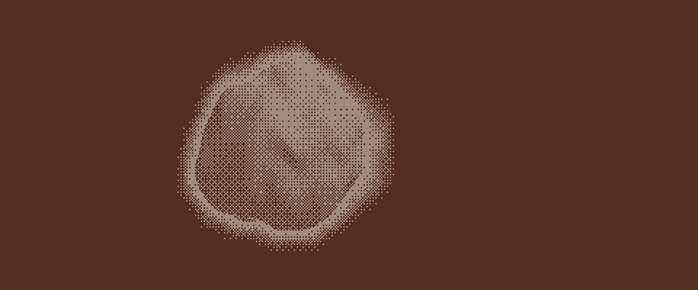 A dithered sphere lit from the upper left, rendered on a burnt-clay ground.