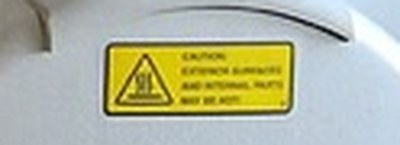 The warning label on the ion source: Caution: exterior surfaces and internal parts may be hot